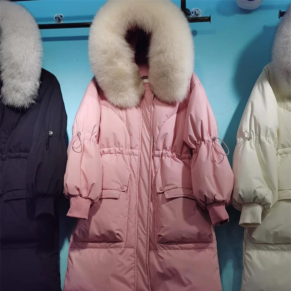 2022 Winter New Women's Thicken Warm Duck Down Coat Medium Long Korean White Loose Beautiful Hoodie Overcoat Hooded Snowwear