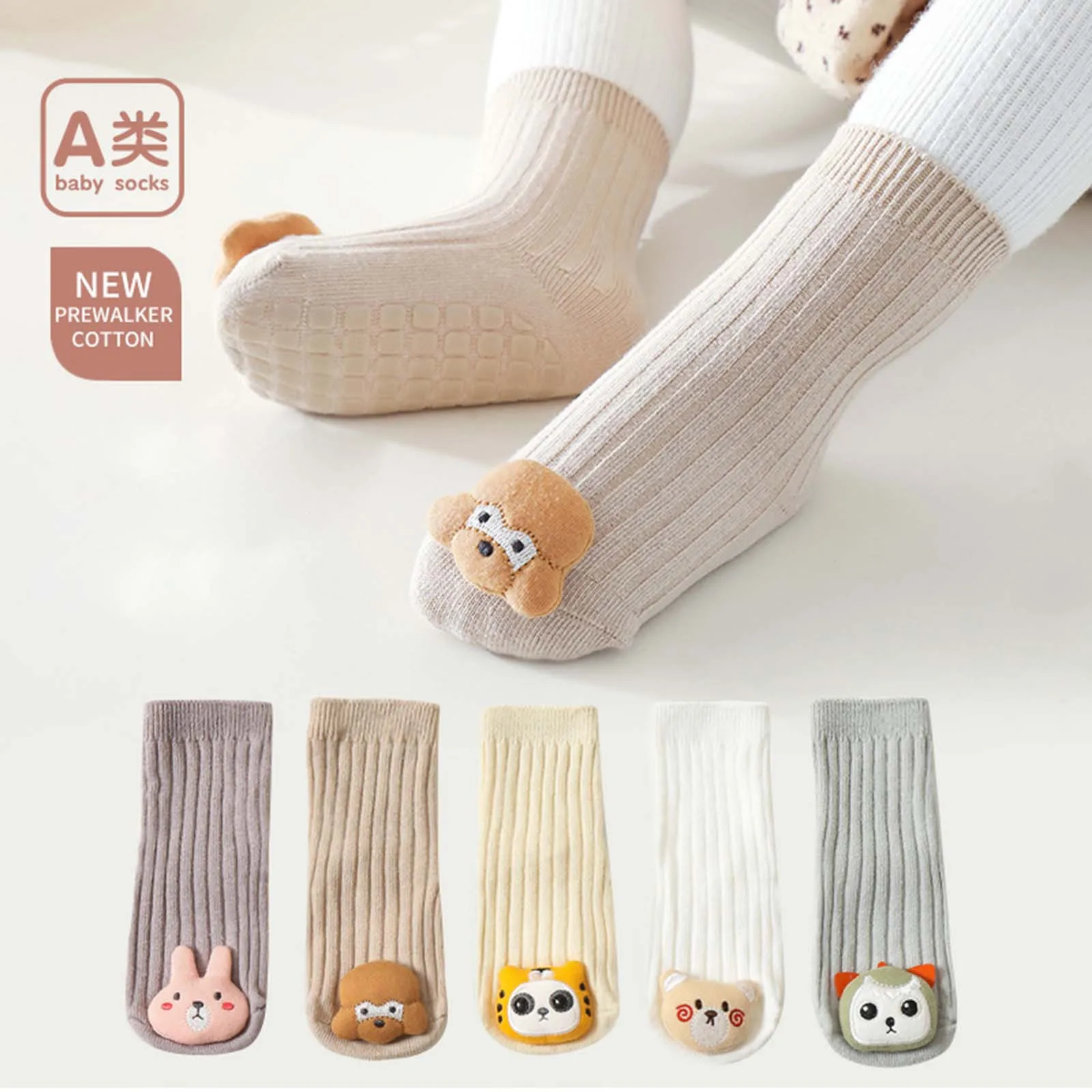 

1/2/3 Pcs Baby Socks Infants Toddlers Girls Mid Calf Length Socks Antislip First Walkers Baby Boys Girls Cartoon Slippers Socks