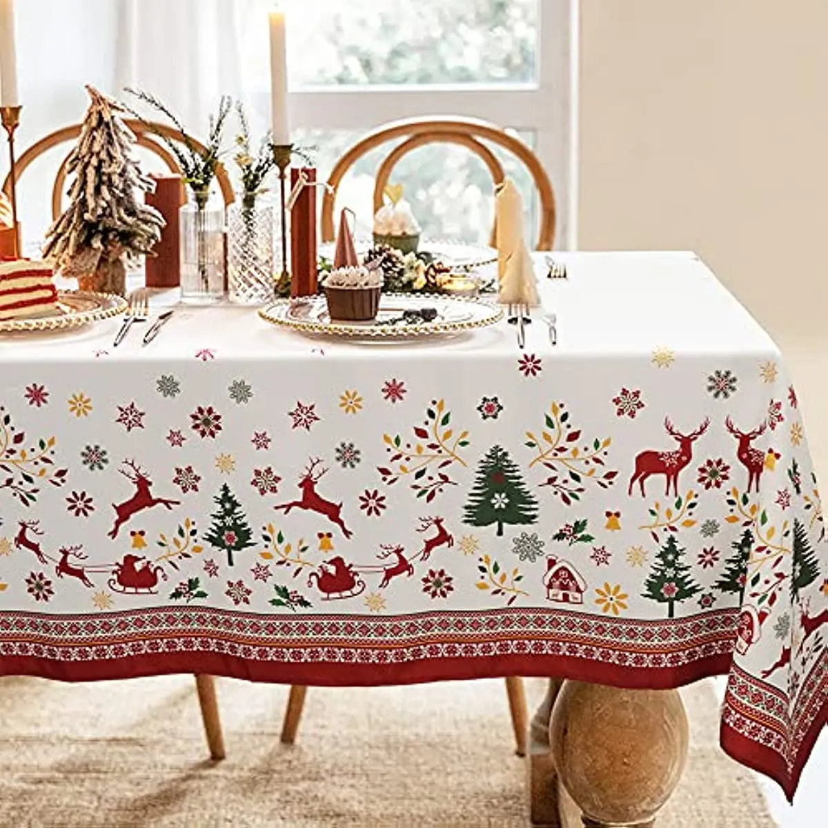 Christmas Decoration Red Waterproof TableCloth Winter Snowflake Xmas Wedding Holiday Rectangular Tablecloth for Christmas Decor