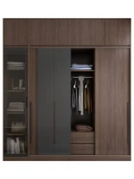 Nordic simple sliding door wardrobe modern economic household bedroom storage large wardrobe light luxury walnut wardrobe