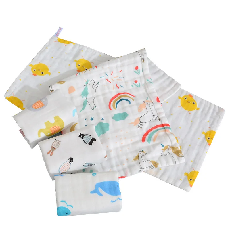 

Cotton Gauze Square Towel Baby Face Wash Towel Cartoon Gauze Handkerchief Towel Children's Seersucker Saliva Towel