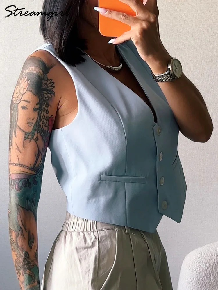 Женский короткий жилет Streamgirl розовый офисный укороченный без рукавов лето-осень