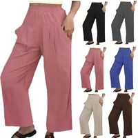 2022 summer new womens clothing solid color high waist cotton linen casual wide leg pants lady fashion