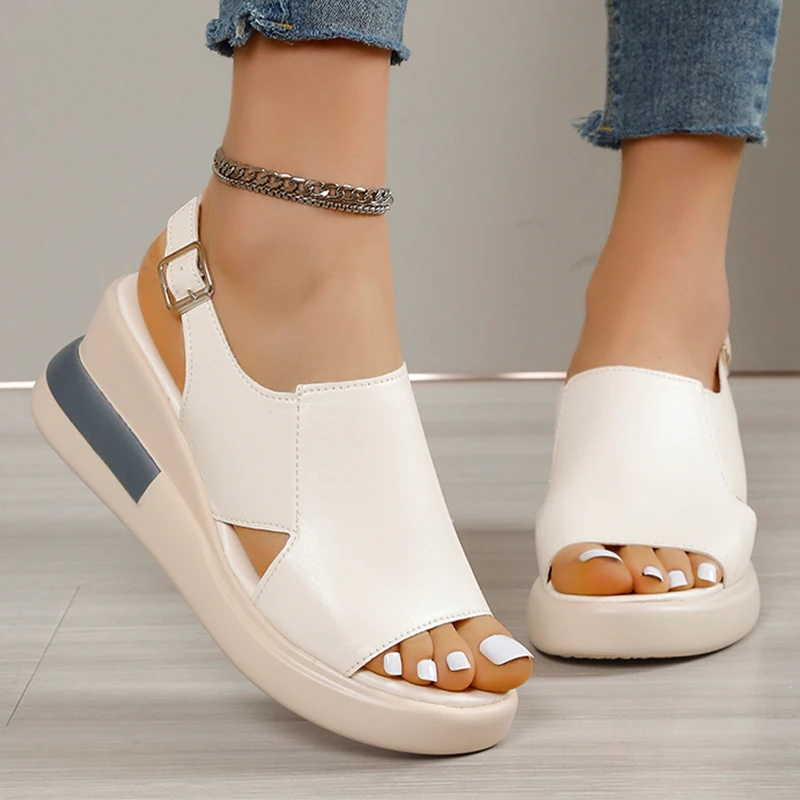 Platform Women Sandals Soft Leather Female Sandals Summer Non-slip Women's Sandals Beach Casual Shoes Back Strap Large Size 2023