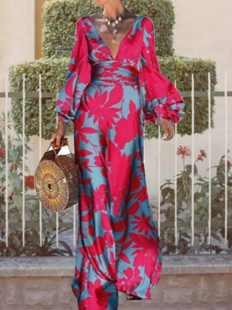 

Dress for Women V-neck Long Sleeve High Waist Printing Long Women Clothing Fashion Elegance Sexy New Summer Dress Streetwear