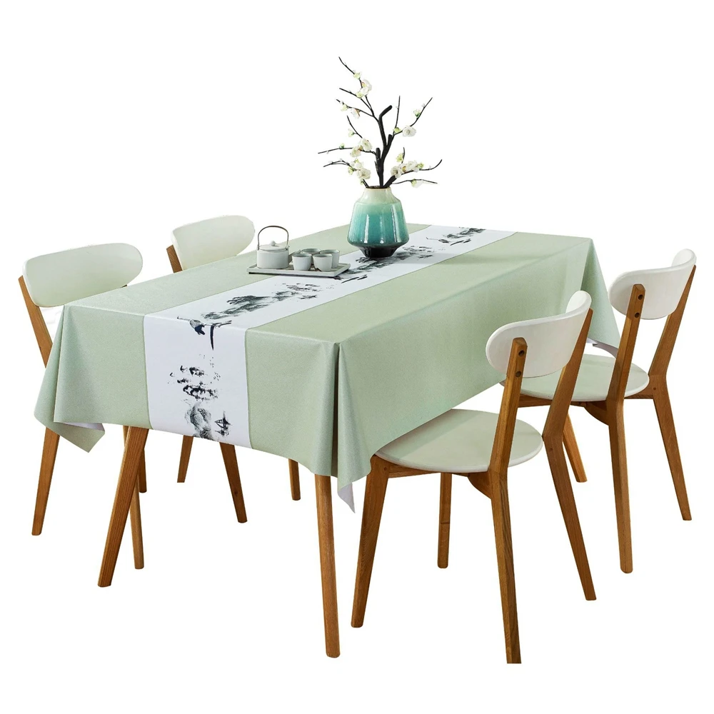 

Inyahome Green Vinyl Table Cloth for Rectangle Tables Plastic Tablecloth Dinning Tabletop Decoration PVC Table Cover Waterproof