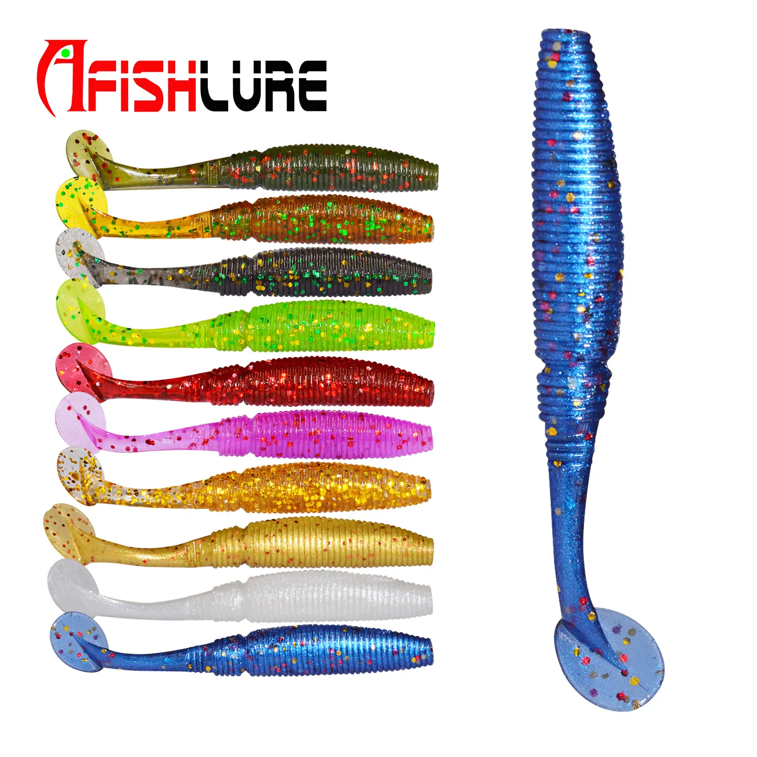 

Afishlure Swimbaits Soft Plastics Crappie Bass Lure Worm Fishing Soft Lure Set 15pcs/bag 50mm/1g Texas Rig Maggot Wobblers