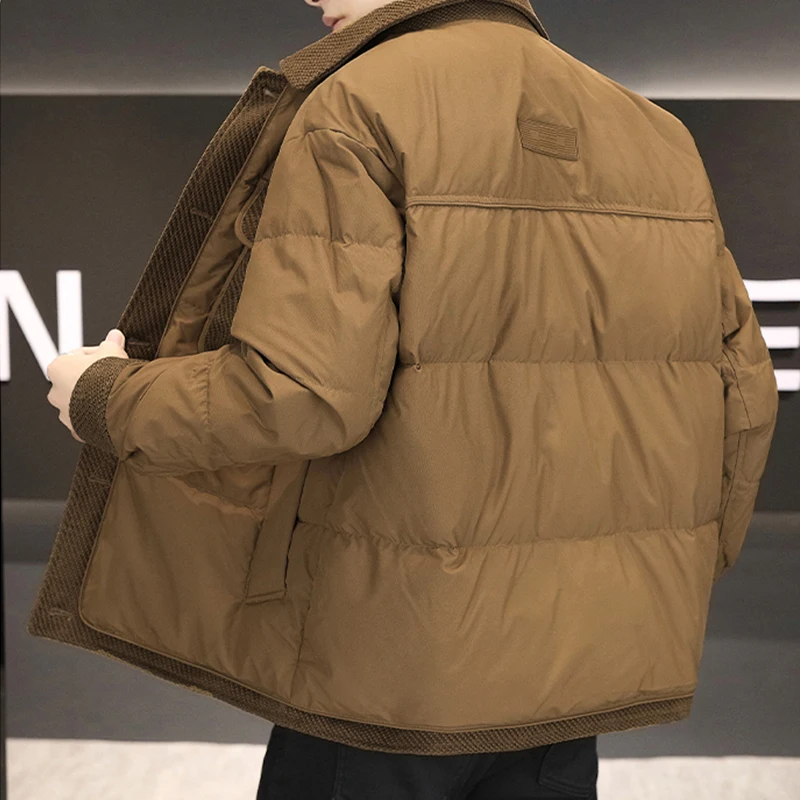 Повседневные мужские однобортные куртки на белом утином пуху зима 2024 Молодежные