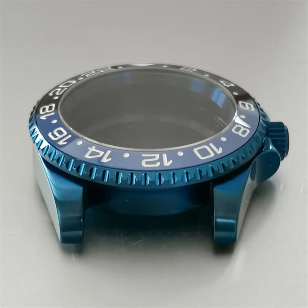 

40mm case sapphire glass Electroplated Blue SUB watch case fit for NH35 NH36 movement Soft White Silicone strap