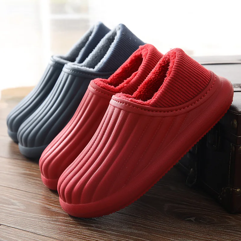 Waterproof Cotton Slippers Women Thick Sole Winter Plush Warm Couple Home Home EVA Indoor and Outdoor Wear Men Shoes