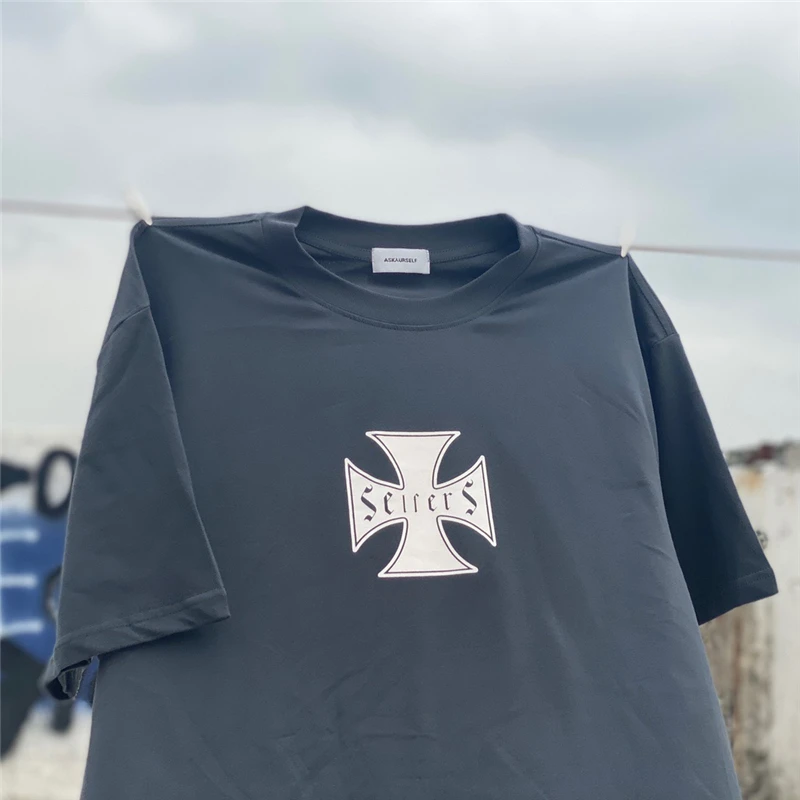 Футболка Askyurself 22SS для мужчин и женщин винтажная тенниска с перекрестными