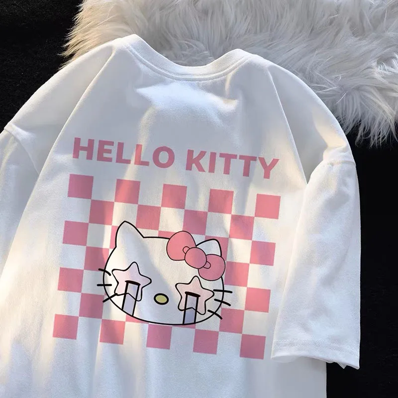 

Детская летняя футболка с коротким рукавом Kawai Sanrio Hello Kitty аниме свободная одежда топы для девочек повседневная мягкая одежда футболки 4 цвета