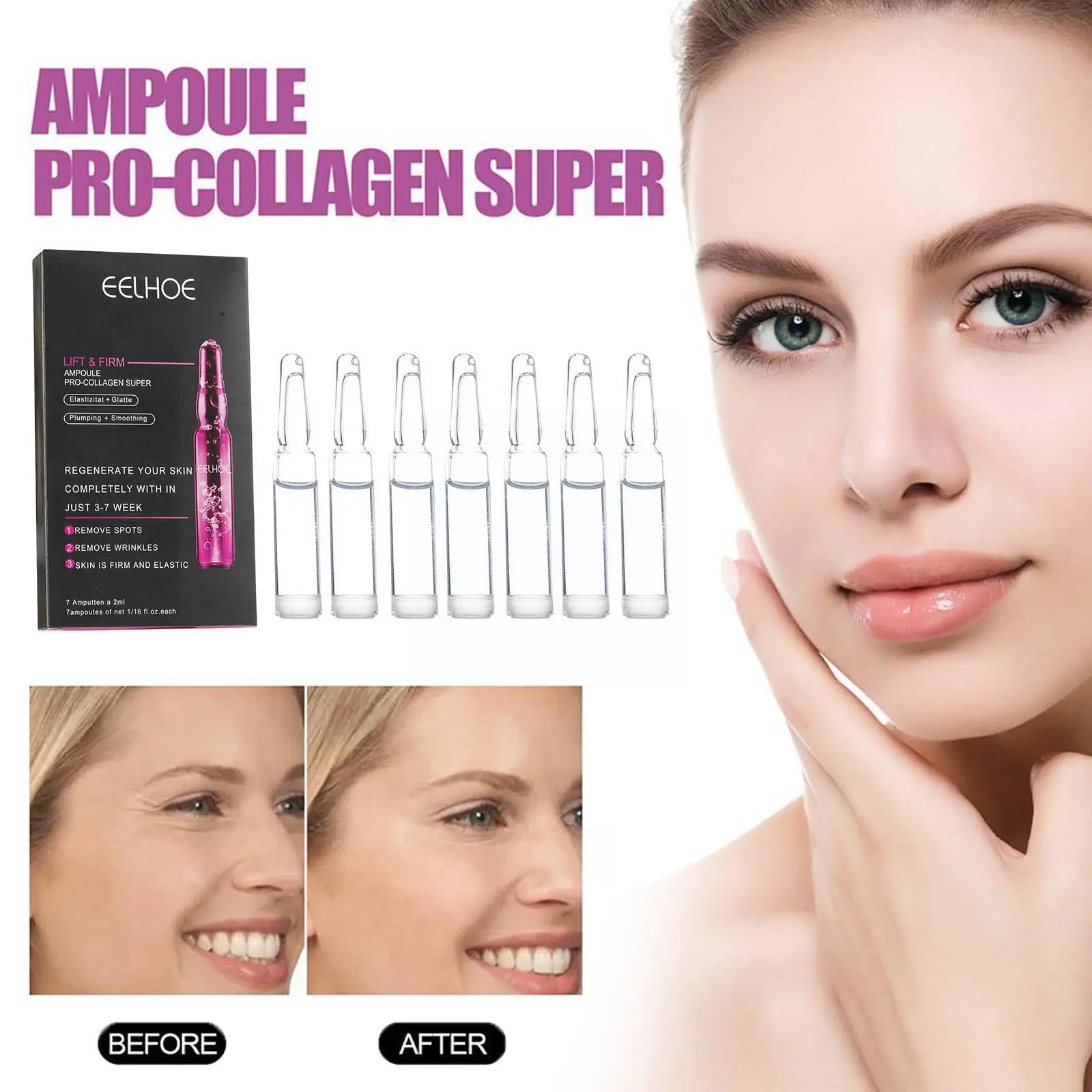 

Collagen Ampoule Serum Brightening Anti-Wrinkle Anti-Aging Lift Ampoule Firming Hyaluronic Face Serum Acid Moisturizing X7T8