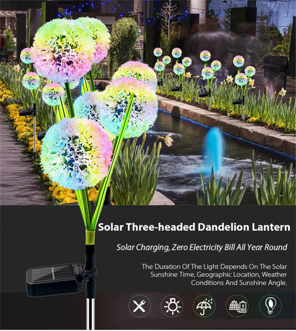 

Outdoor Garden Solar Lights 36 LED Dandelion Decorative Lamps Waterproof Underground Plug-in Lawn Lamp Three Heads Street Lights