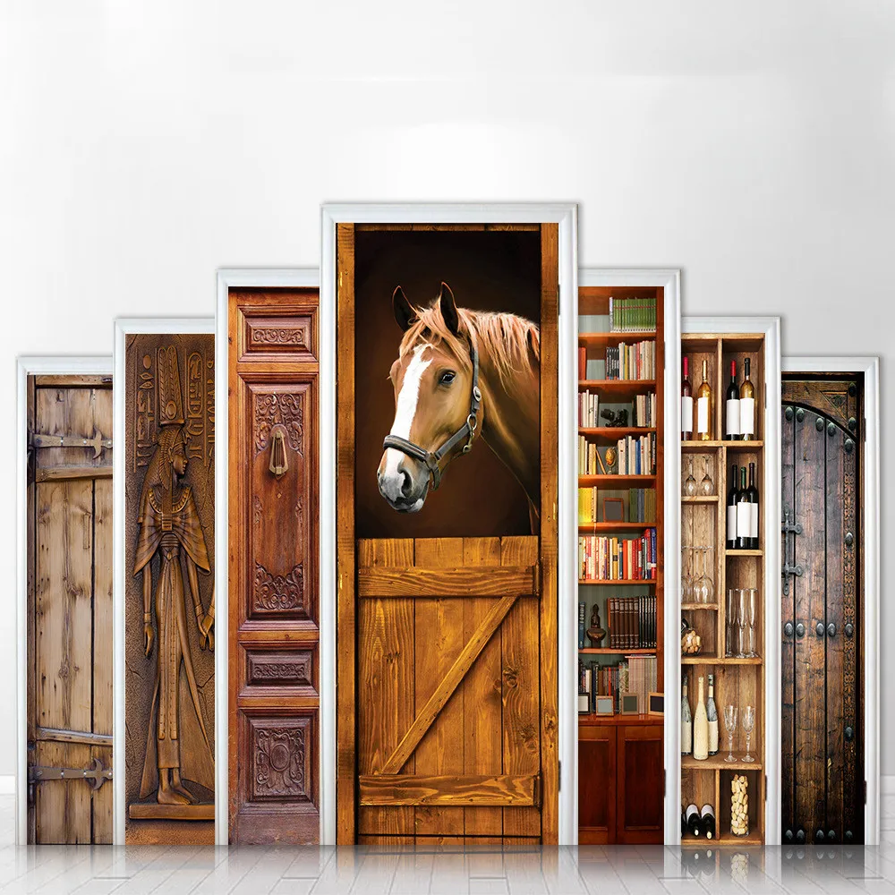 

12 Creative Simulation Door Stickers Bedroom Sliding Door Living Room Door Renovation Self-Adhesive Decorative Stickers Waterpro
