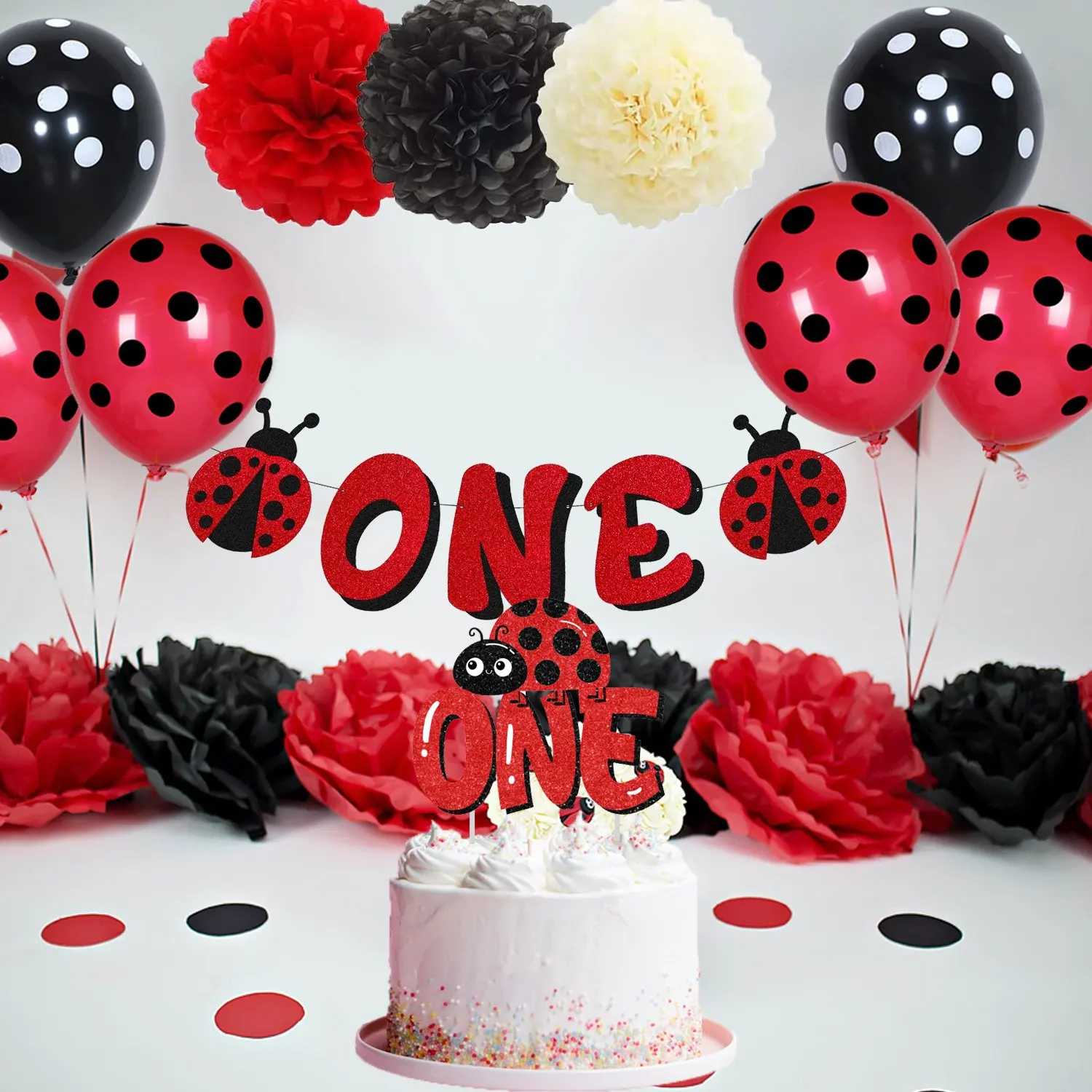  Ladybird 1st Birthday Party Decorations Red Glitter Insect One 
