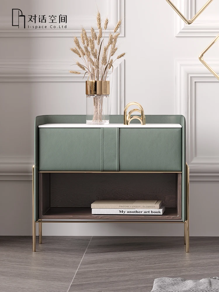 

Light Luxury Bedside Table Stone Plate Smart Charging Italian Minimalist Bedside Cabinet Locker