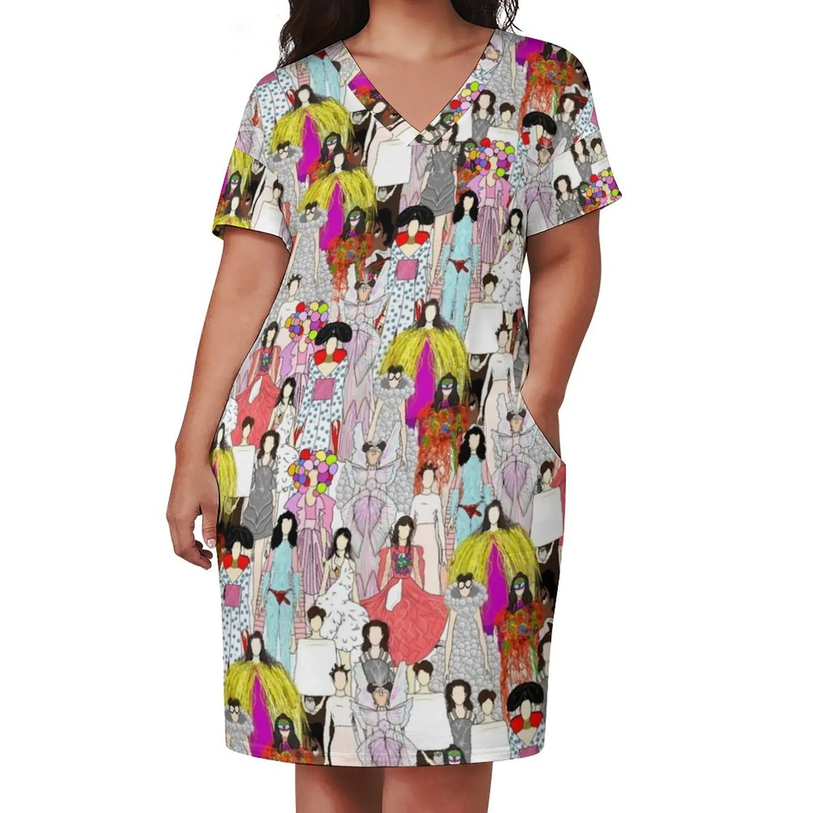 Bjork-A-thon Свободное платье с карманами для женщин летние платья длинными рукавами