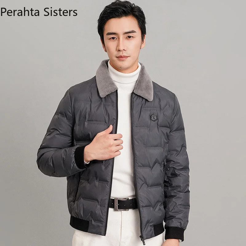 

White High-end Duck 85% Jacket Men Winter Fashion Short Style Lapels Fur Collar Lightweight Down Coat Korean Men's Clothing