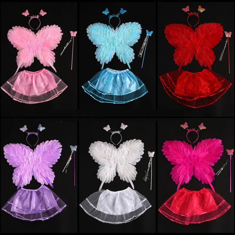 

Kids Girl Butterfly Feather Wings Fairy Angel Costume Skirt Magic Wands Sticks Party Cosplay Birthday Wedding Favors Carnival