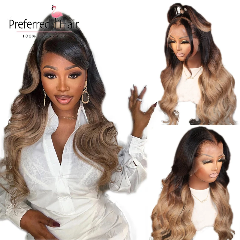 

Body Wave Chocolate Brown Ombre Color Glueless Transparent 13X1 4X1 Lace Human Wigs For Women Prepluck With Baby Hair Brazilian