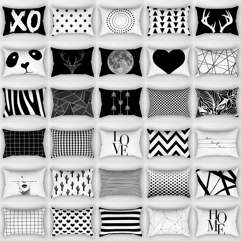 

30x50cm Black White Geometric Cushion Cover Car Pillowcase Sofa Cushions Decorative Pillowcover Home Decor Pillow Cases