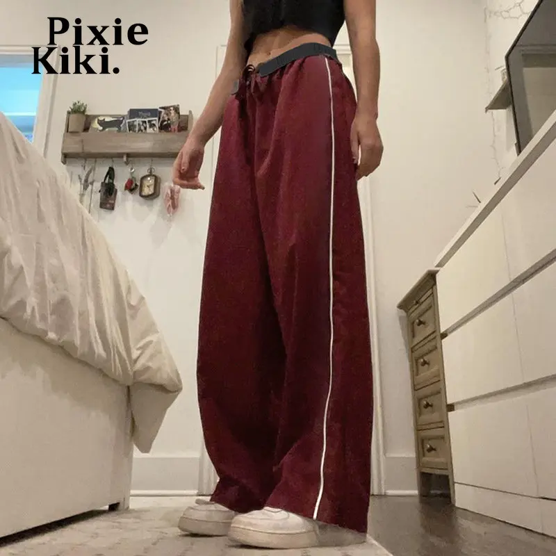

PixieKiki Elastic Wasit Side Striped Joggers Sweatpants for Women Korean Fashion Streetwear Y2k Baggy Comfortable Pants P84-CG25