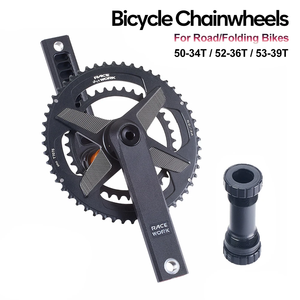 

GXP 22 Speed Road Bike Cranksets Integrated Aluminum Alloy Folding Bicycle Chainwheels 50-34/52-36/53-39T with Bottom Bracket