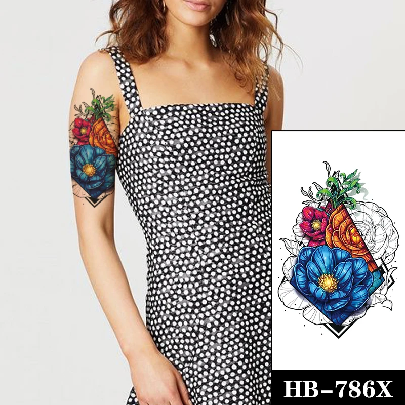 

Cool Watercolor Temporary Tattoos Sticker for Geometric Color Flower Waterproof Tatoos Green Leaves for Women Man Tatto Body Art