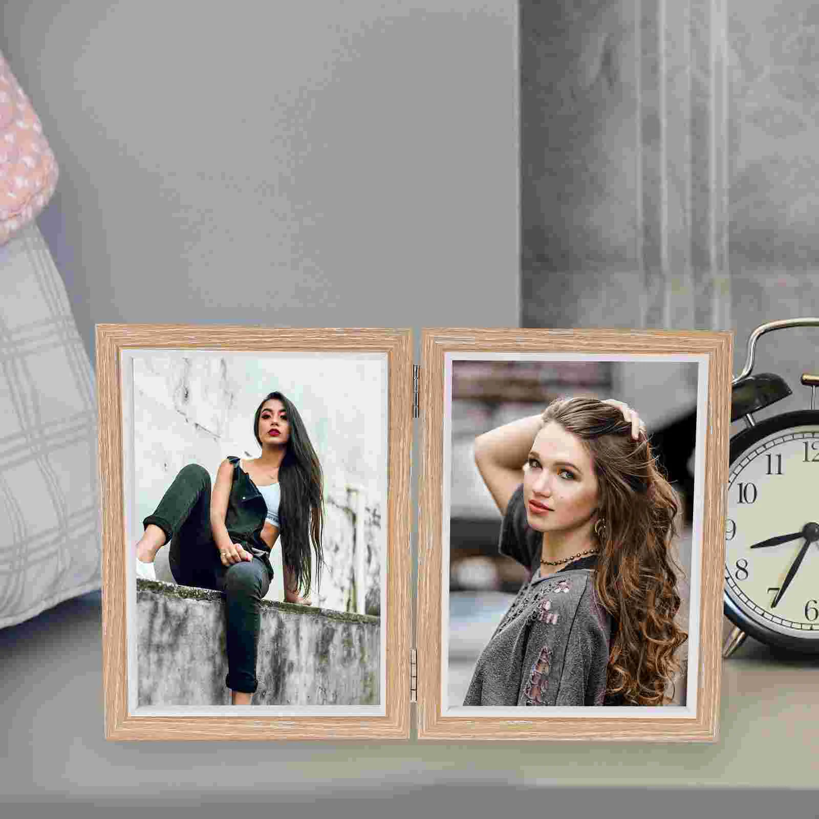 

Frame Picture Photo Display Desktop Wooden Clip Collage Tabletop Holder Farmhouse Flowers Double Wall Decor Foldable Dried