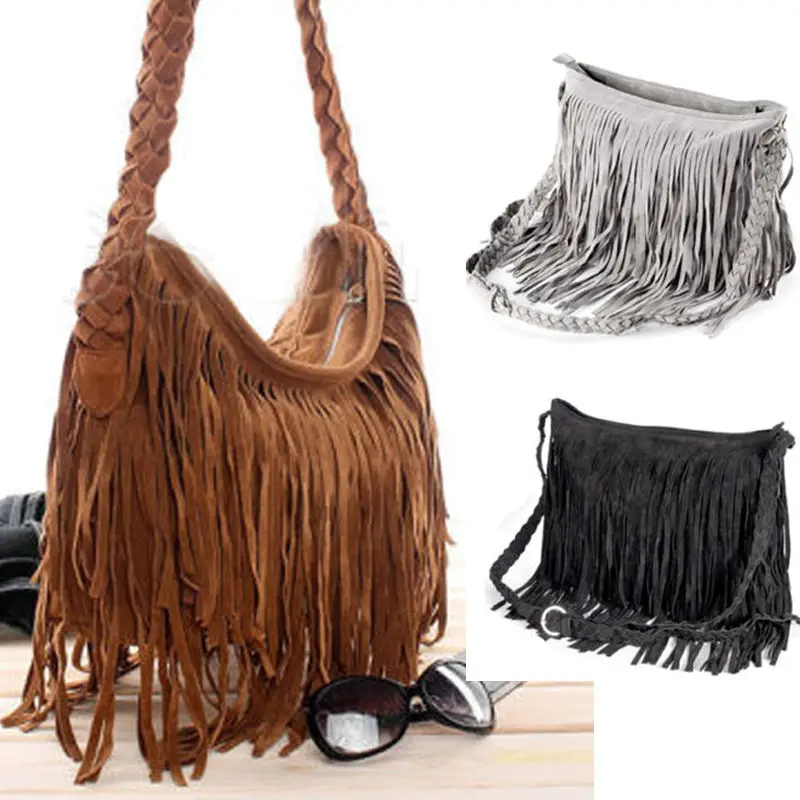 

Women Cross Body Bag Shoulder Bag Handbag Tassel Zipper Large Messenger Bag Fashion Ladies Faux Fur Bags 3 Colors