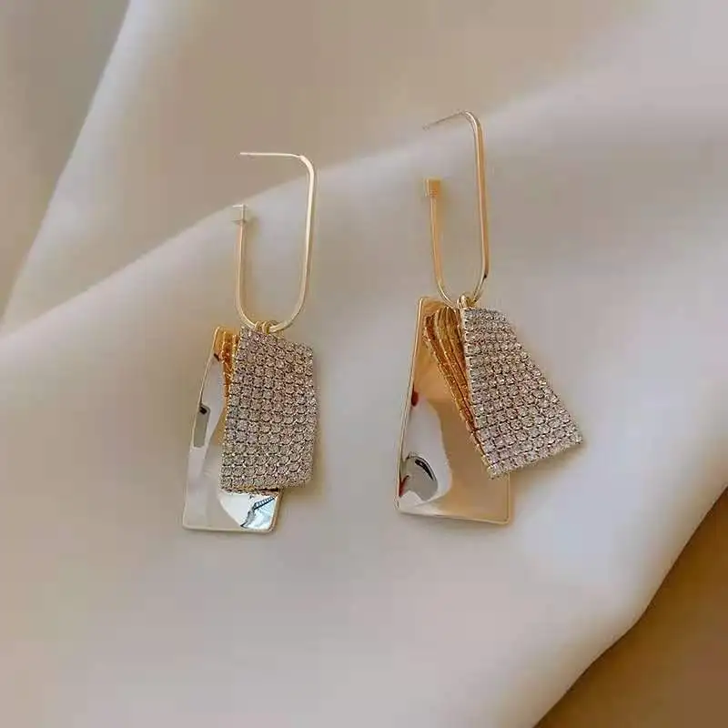 

Korean Luxury Drop Dangle Earrings for Women Girl Party Jewelry Gift Vintage Gold Fashion Crystal Rhinestone Geometric Statement