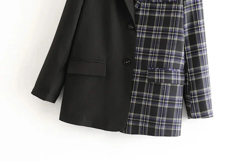 Women Vintage Black Patchwork Plaid Blazers Single Breasted Chic Suits 2023 New Spring Autumn Fashion Casual Long Sleeve Blazer
