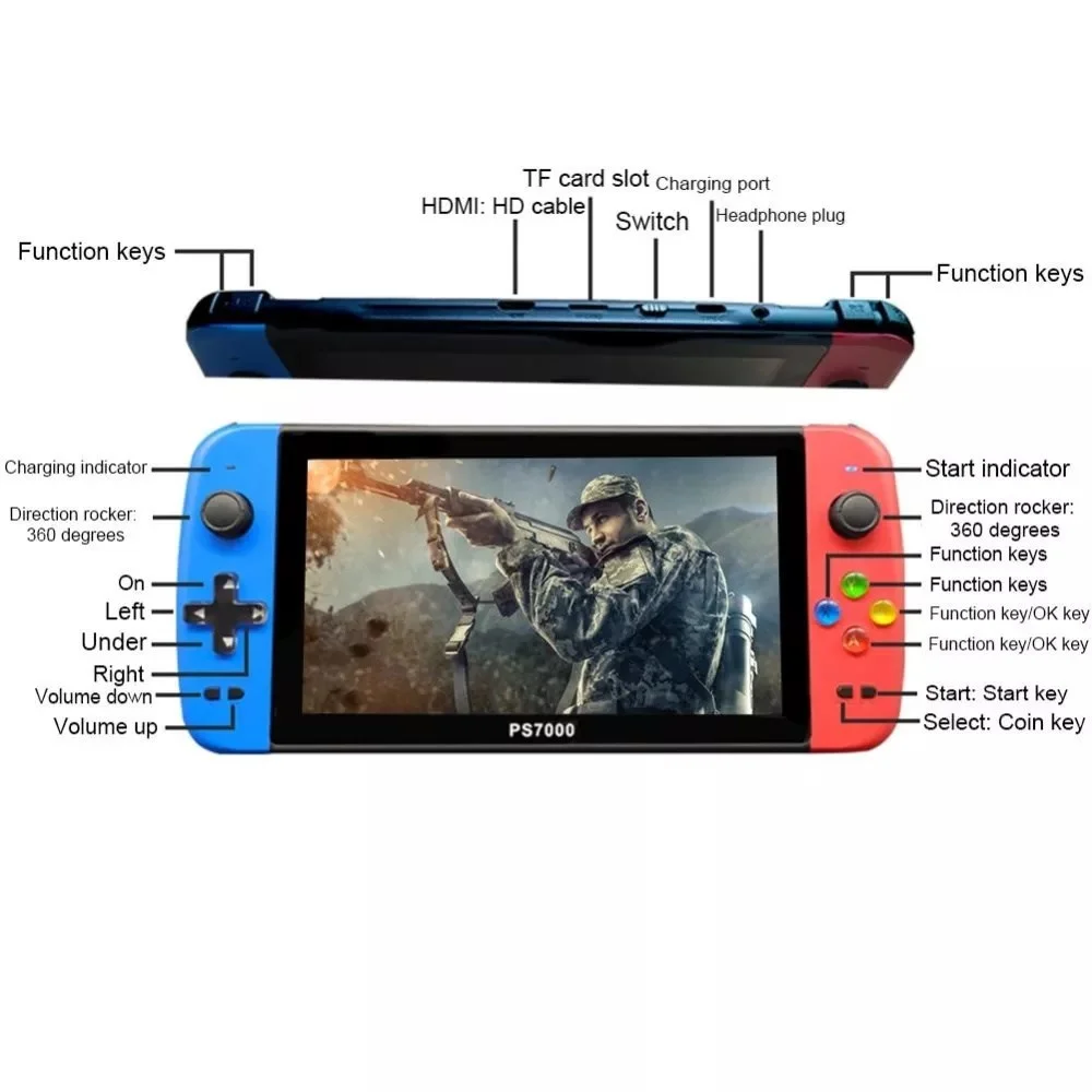 2023 New PS7000 video game console 7-inch quad-core HD LCD screen 4000+game retro game console portable handheld game console enlarge