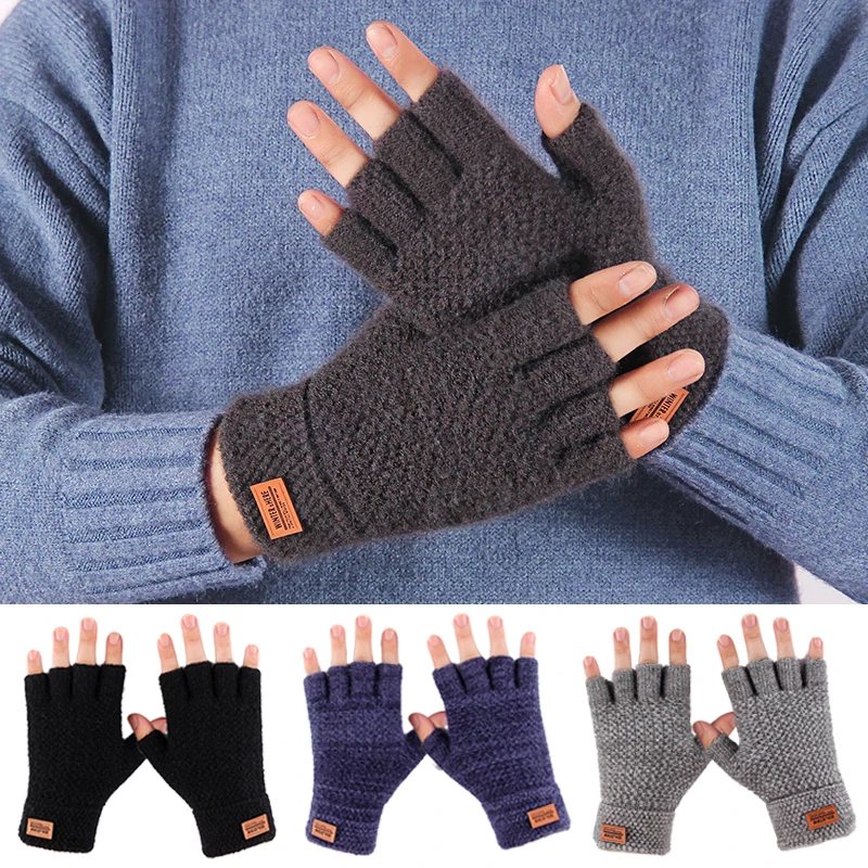 

Unisex Wool Knitted Fingerless Gloves Winter Warm Touchscreen Gloves Half Finger Outdoor Sports Bike Cycling Hiking Knit Gloves