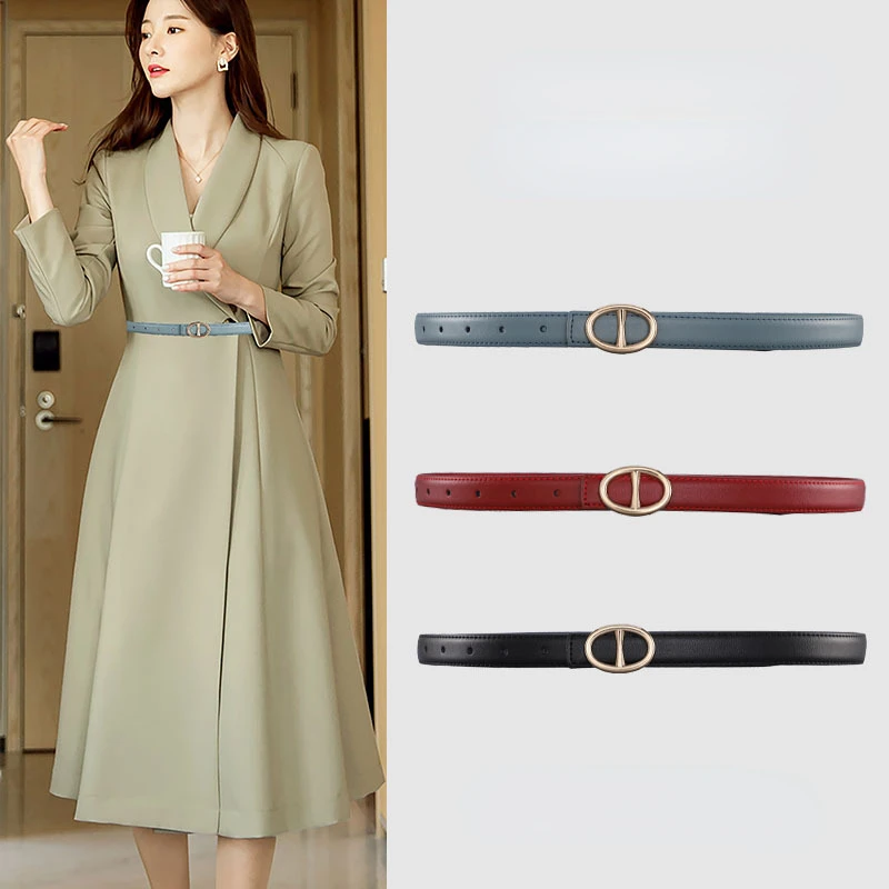 

Fashion Ladies Belt Oval Smooth Buckle Cowhide Belts Women Genuine Leather Belt Versatile Simple Denim Suit Skirt Luxury Belt