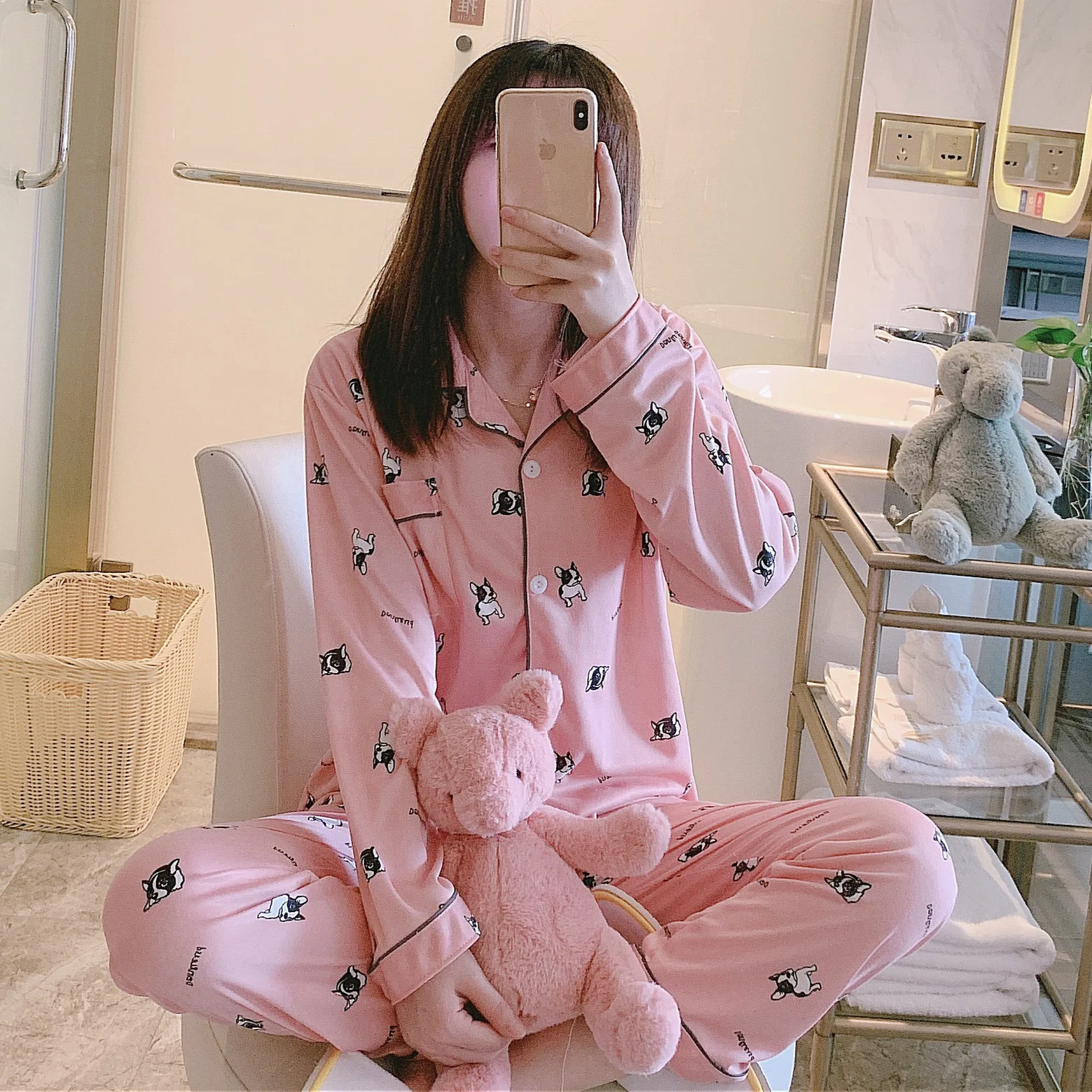 

Пижама женская с длинным рукавом, комплект из двух предметов в Корейском стиле, с мультяшным принтом, в стиле принцессы, с лацканами, Милая з...