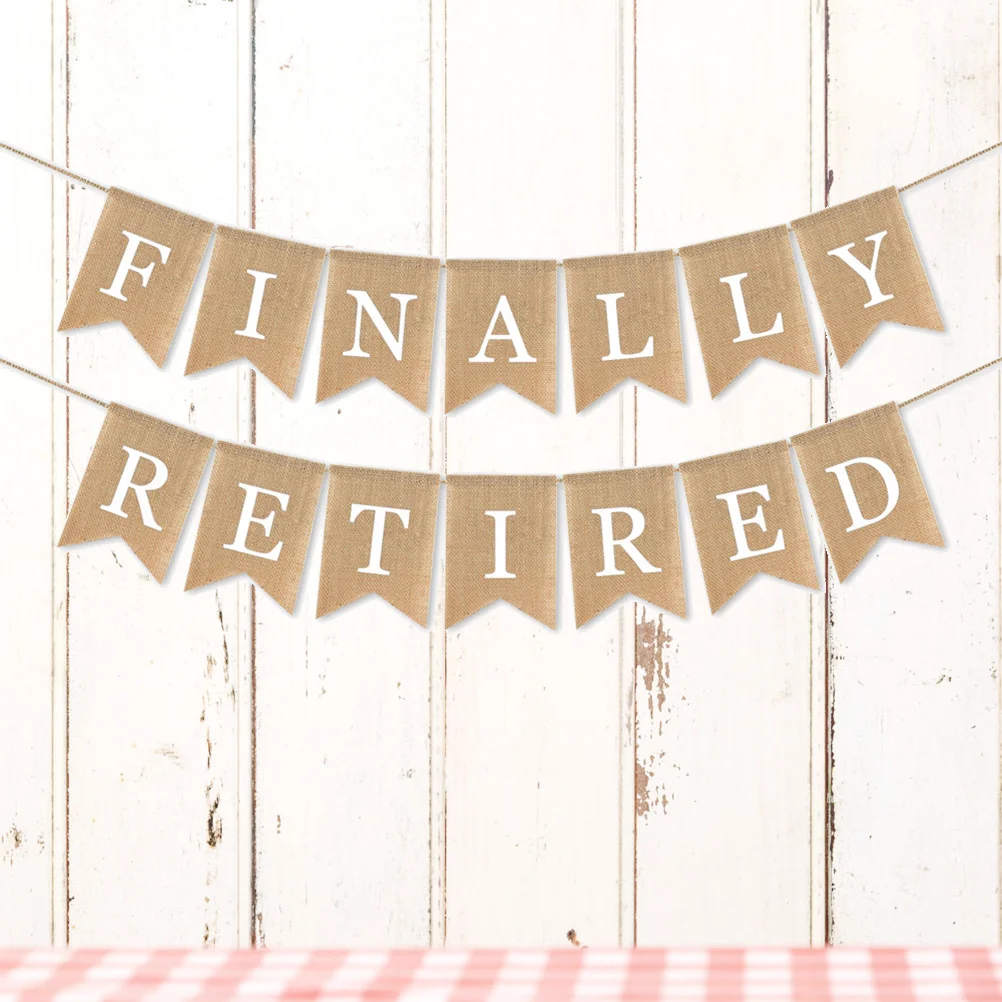 

Banner Retirement Party Bunting Pennant Retired Retire Sign Decorative Burlap Hanging Decorations Flag Decor
