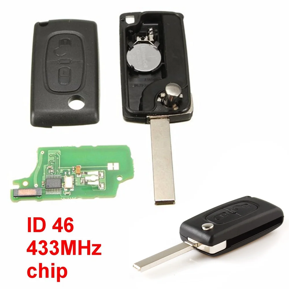 

433 MHz 2 Buttons Remote Key with ID46 Chip Fit for Peugeot 107 207 607 207 307 308 308 107 207 607 407 408 WITH GROOVE CE0523