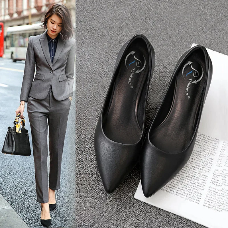 Spring Autumn Black 3cm/5cm/7cm Stiletto Heel OL Pumps Women Shoes Shallow Genuine Leather Office Ladies Shoes EU Size 34-41