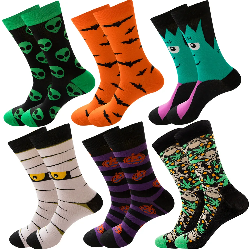 Autumn and Winter 10 PAIRS New Fashion Socks Halloween Men's Socks Skeleton Alien Women's Socks Pumpkin Socks