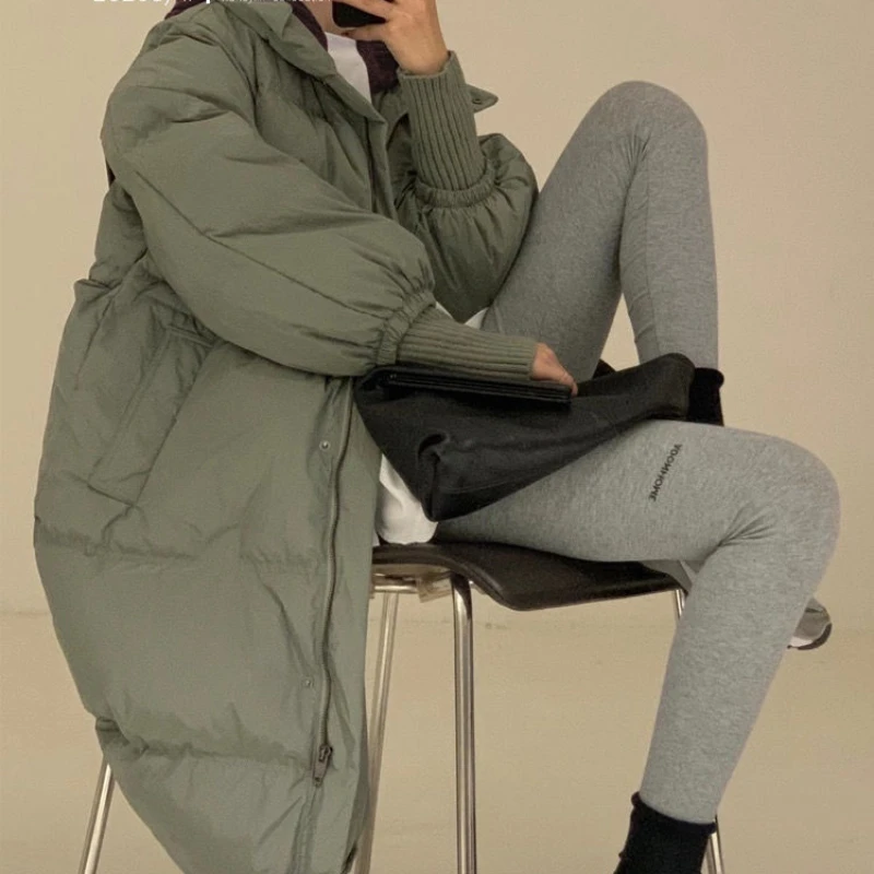 Fashionable Warm Winter Coats Women Loose Down Jacket Solid Color Medium Long Niche White Eiderdown Threaded Cuffs Overcoat