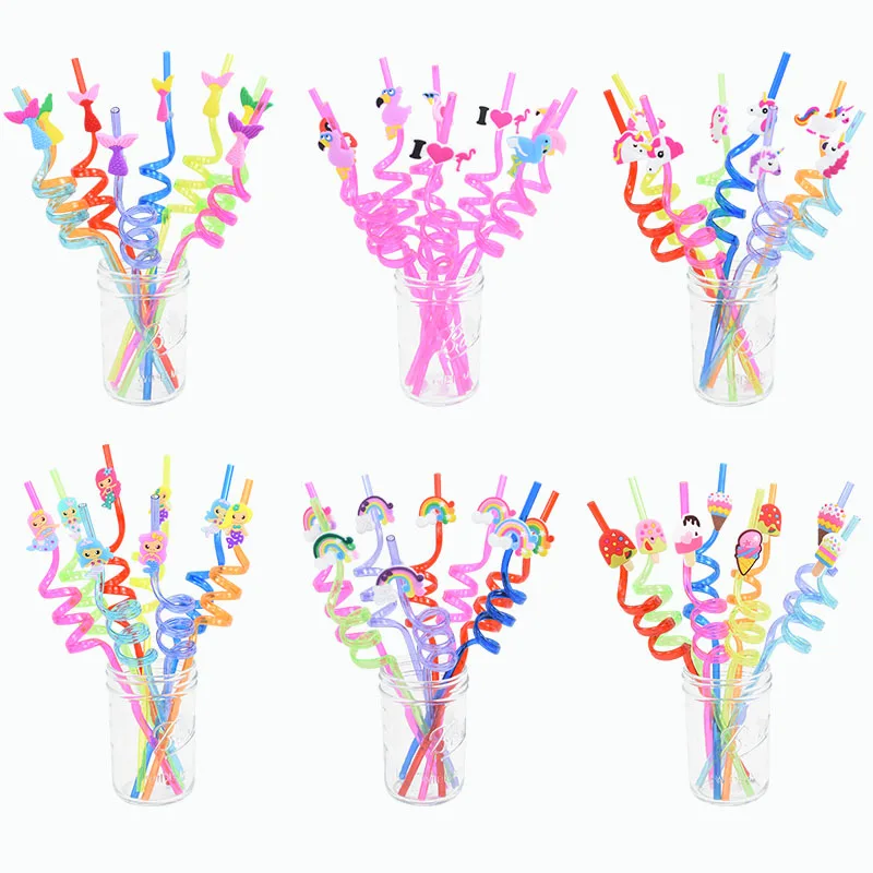 

8pcs/set Rainbow Mermaid Unicorn Flamingo Plastic Drinking Straws for Kids Mermaid Theme Birthday Party Baby Shower Decorations