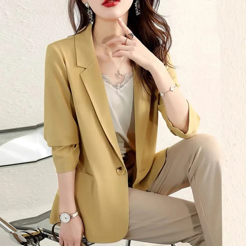 

2022 Summer Blazer Coat Women's Cropped Sleeve Sunscreen Korean Casual Blazer Jacket Female Fried Street Thin Small Suit