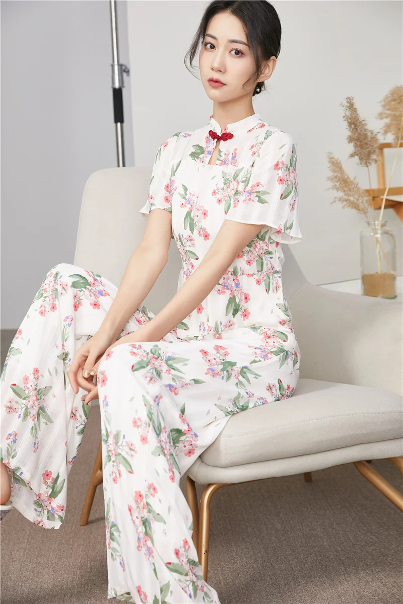 new summer and autumn fashion casual brand young female women girls short sleeve print chiffon jumpsuits