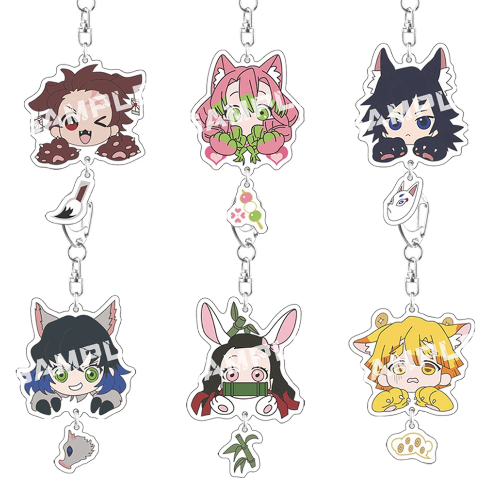 

Anime Demon Slayer Keychain Figures Cosplay Tanjirou Zenitsu Giyuu Character Acrylic Key Chain Bag Jewelry Pendant Keyring Gift