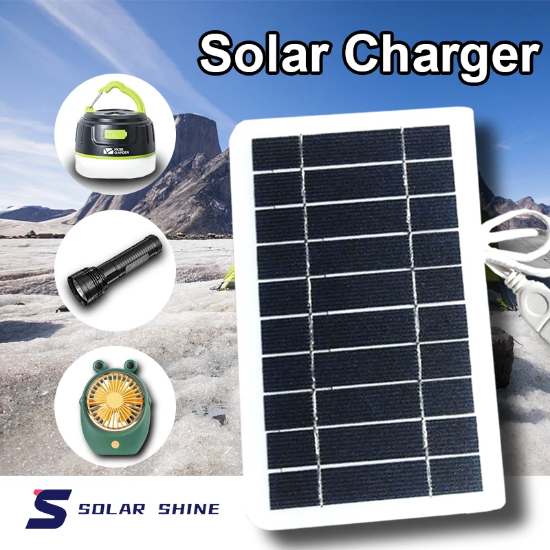 

5W Plus Portable Solar Panel 5V USB for Phone MP3 Flashlight Small Fan Outdoor Camping Hiking Travel Safe Charging Power Bank