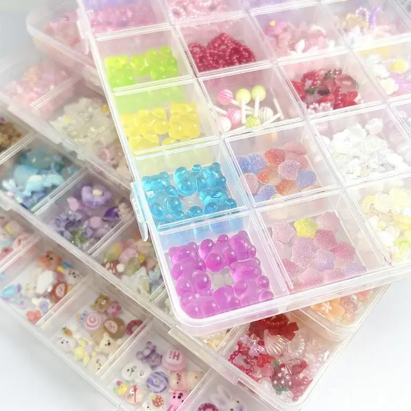 1 коробка несколько стилей цветы банты смешанные подвески для ногтей мультяшная