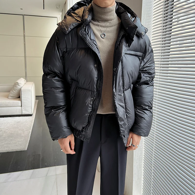 Winter Jacket Men Warm Fashion Thicken Bright Down Jacket Men Korean Loose Thick Hooded Short Coat Mens Parker Clothes M-XL