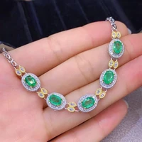 meibapj luxurious real natural emerald gemstone bracelet 925 sterling silver green stone bangle for women fine wedding jewelry